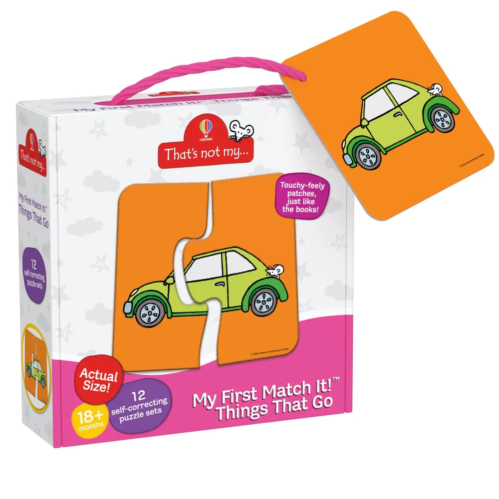 Children's educational puzzle set packaging with a car illustration on an orange card.