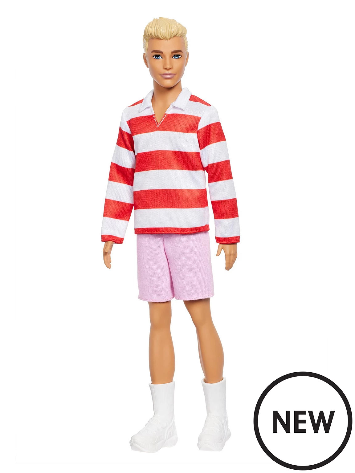 BARBIE FASHIONISTA KEN DOLL BLONDE RED/WHITE SHIRT 241 - Toyworld Frankston