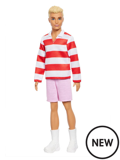 BARBIE FASHIONISTA KEN DOLL BLONDE RED/WHITE SHIRT 241 - Toyworld Frankston