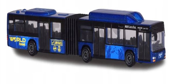 MAJORETTE 1:64 MAN LIONS CITY BUS - BLUE WORLD TRAVEL