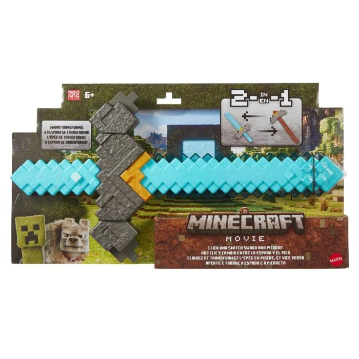 MINECRAFT MOVIE - 2 IN 1 CLICK AND SWITCH SWORD AND PICKAXE - Toyworld Frankston