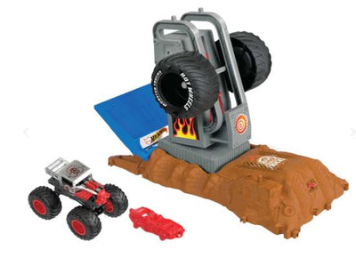 HOT WHEELS MONSTER TRUCKS ARENA SMASHERS TIRE PRESS CHALLENGE PLAYSET – BONE SHAKER - Toyworld Frankston