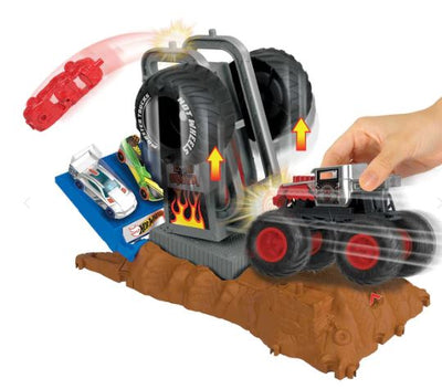 HOT WHEELS MONSTER TRUCKS ARENA SMASHERS TIRE PRESS CHALLENGE PLAYSET – BONE SHAKER - Toyworld Frankston