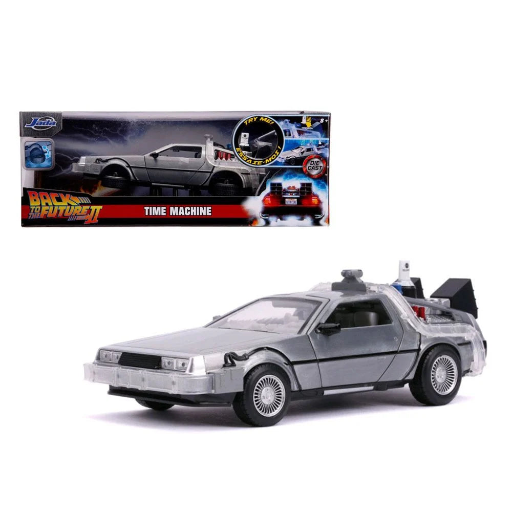BACK TO THE FUTURE 2 DELOREAN TIME MACHINE W/LIGHTS HOLLYWOOD RIDES 1/24TH SCALE DIE-CAST VEHICLE REPLICA - Toyworld Frankston