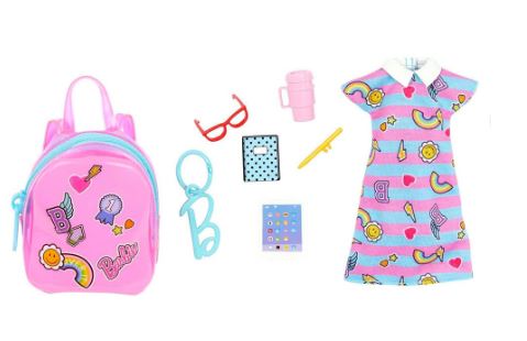 BARBIE FASHION ACCESSORIES - SCHOOL DRESS AND BAG WITH 5 SURPRISES - Toyworld Frankston