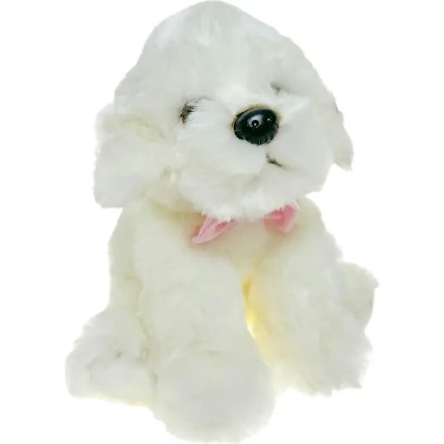30CM BICHON DOG WITH PINK BOW PLUSH - Toyworld Frankston