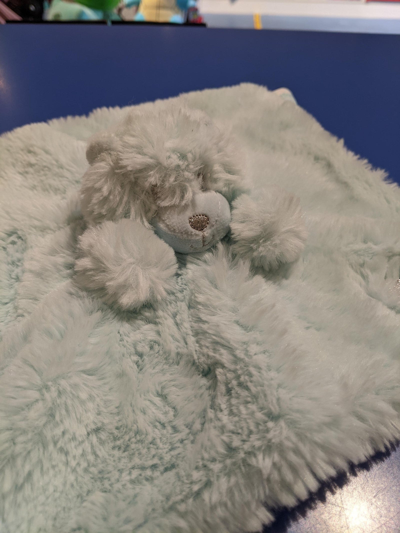 30CM BEAR BLANKET BLUE - Toyworld Frankston