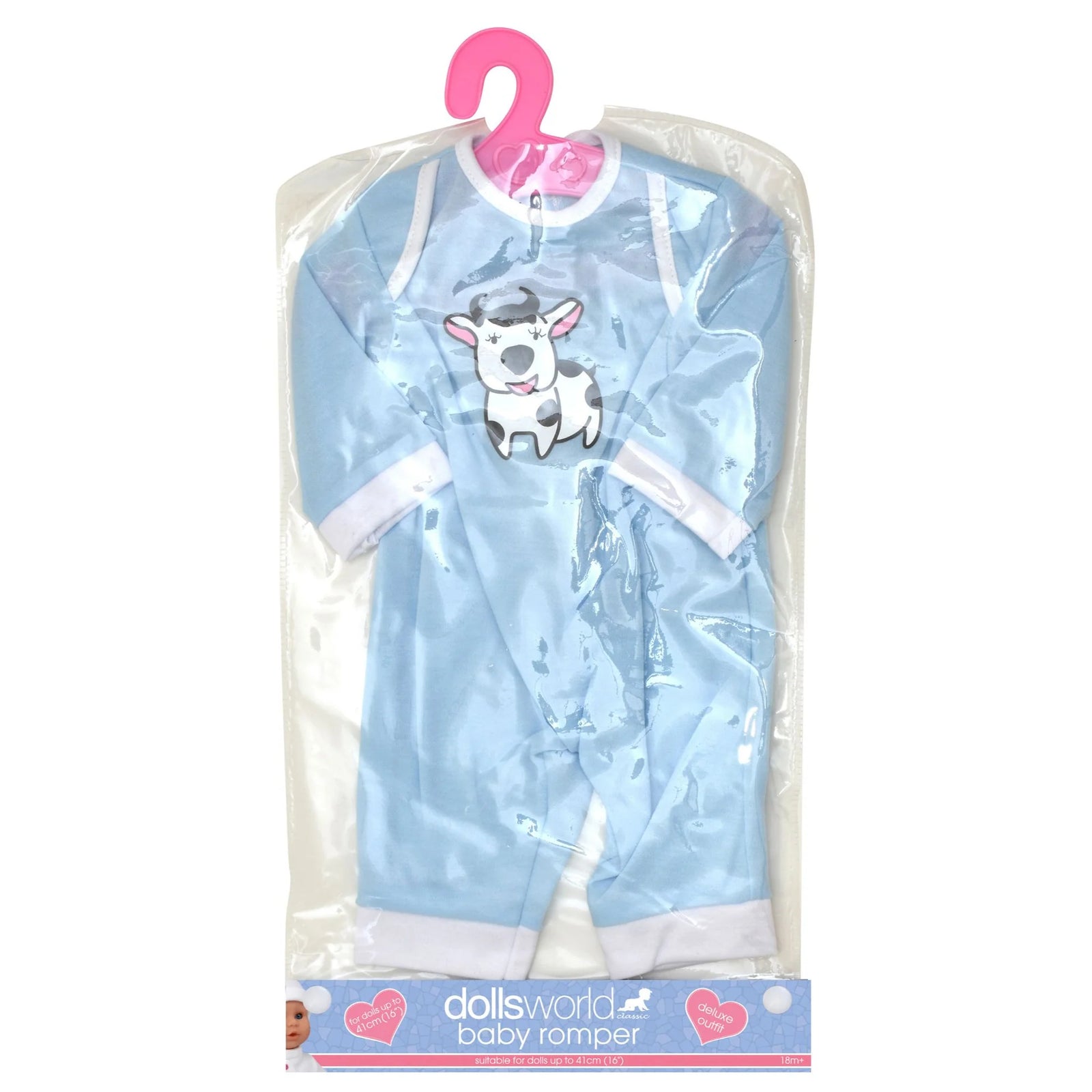 DOLLSWORLD FASHION BOUTIQUE BABY ROMPER - BLUE OUTFIT WITH COW