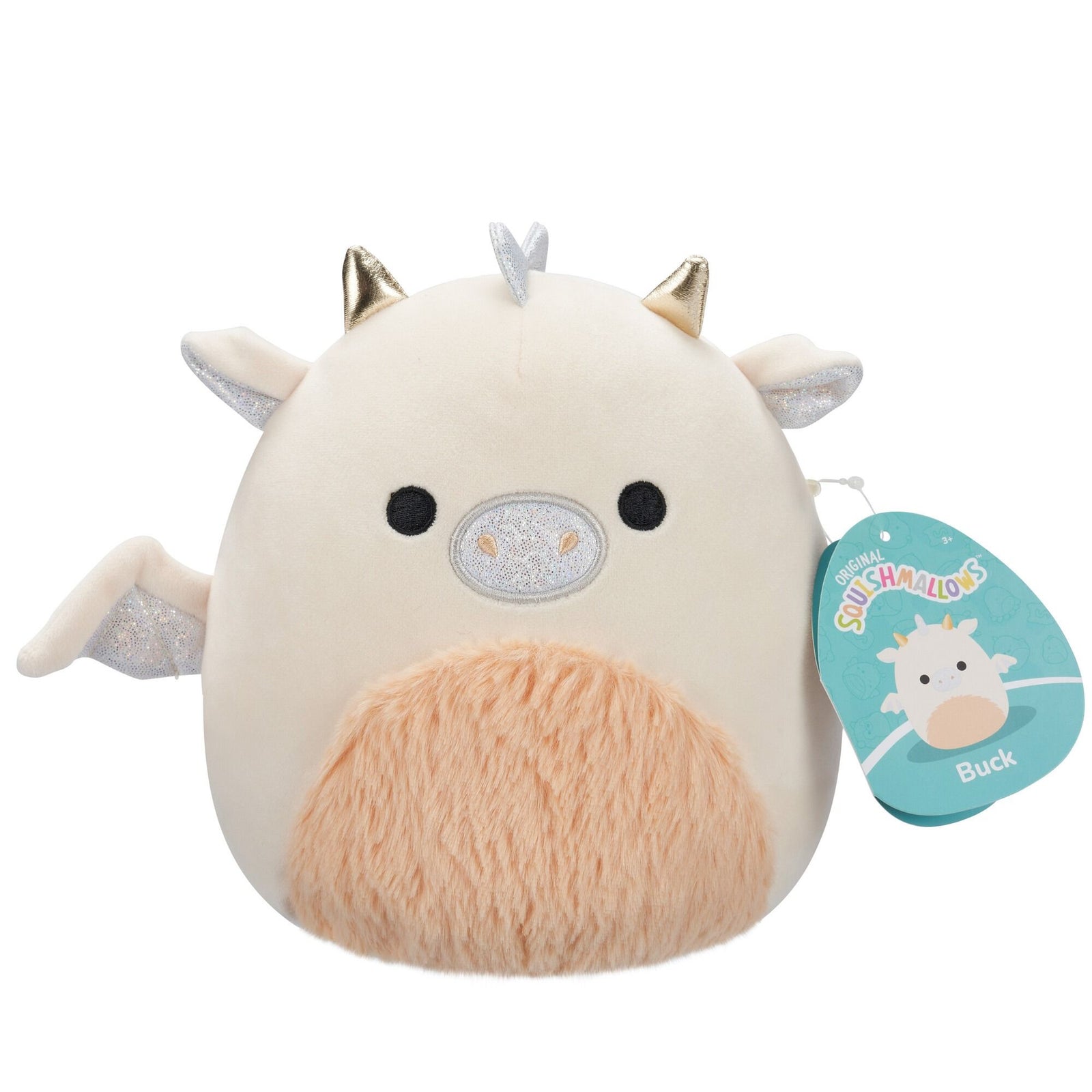 SQUISHMALLOWS 7.5 INCH PLUSH - BUCK THE CREAM AND PEACH FUZZY BELLIED DRAGON - Toyworld Frankston
