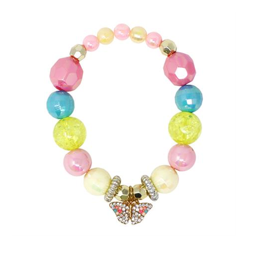PINK POPPY RHINESTONE BUTTERFLY CHARM STRETCH BEADED BRACELET - Toyworld Frankston