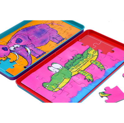 THE PURPLE COW TRAVEL TIN GAME - MAGNETIC PUZZLES - Toyworld Frankston
