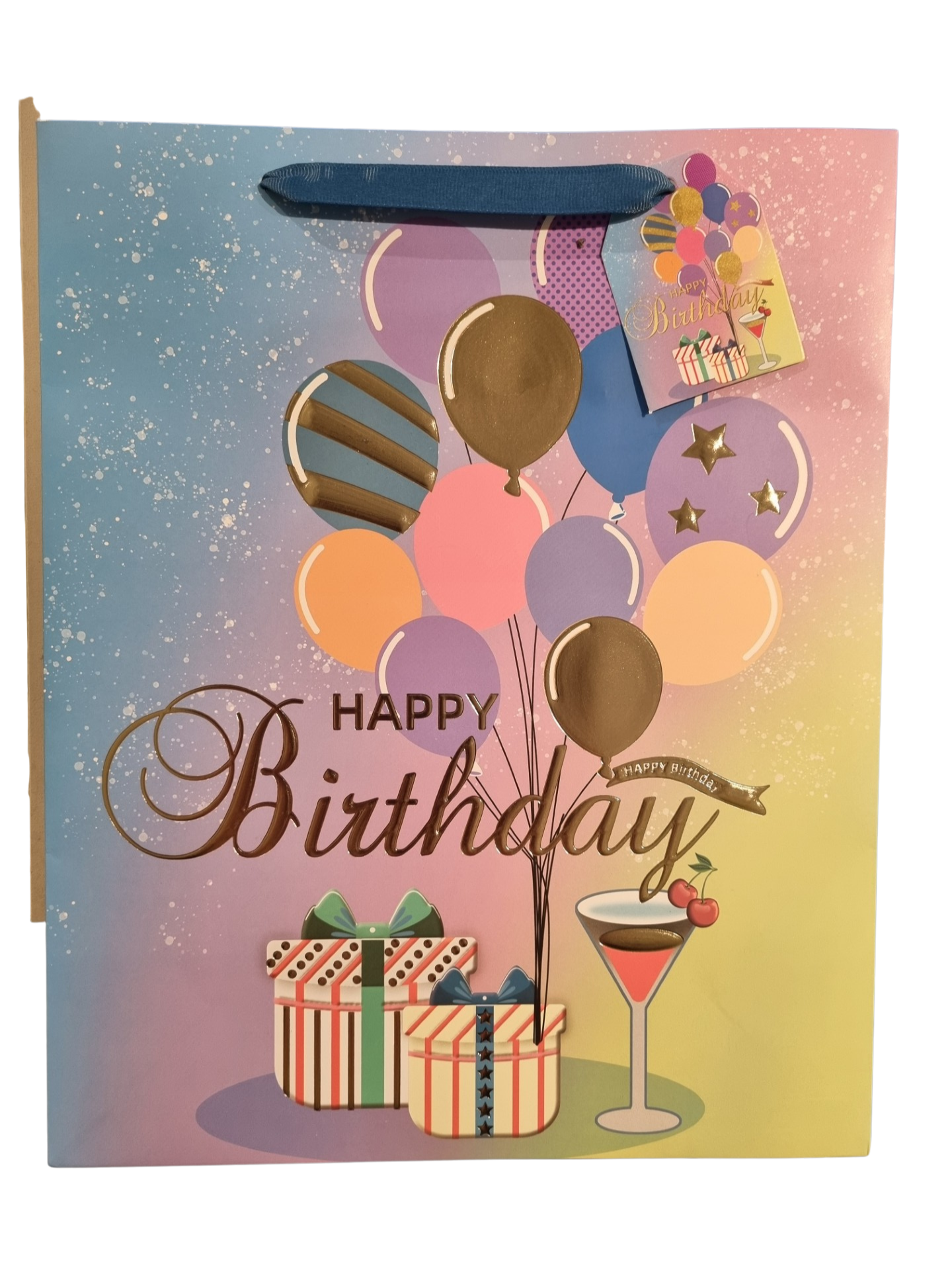 GIFT BAG MEDIUM - HAPPY BIRTHDAY TO YOU 37381 - BALLOON AND PRESENT
