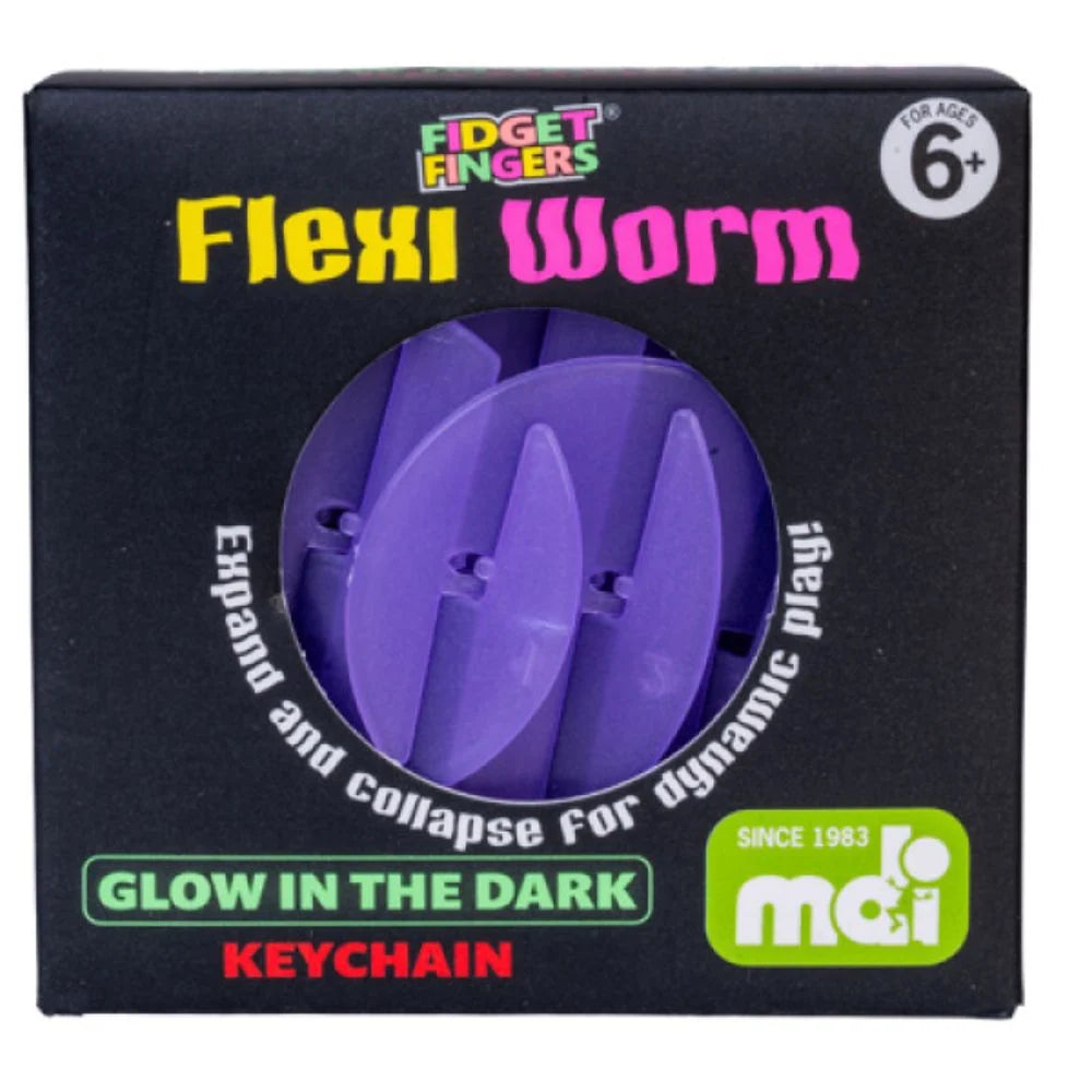KEYCHAIN FIDGET FINGERS FLEXI WORM GLOW IN DARK ASSORTMENT - - Toyworld Frankston