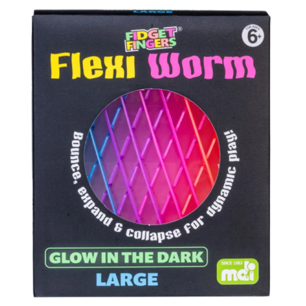 LARGE FIDGET FINGERS FLEXI WORM GLOW IN DARK ASSORTMENT - - Toyworld Frankston