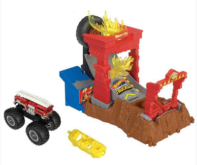 HOT WHEELS MONSTER TRUCKS ARENA SMASHERS FIRE CRASH CHALLENGE PLAYSET – 5 ALARM - Toyworld Frankston