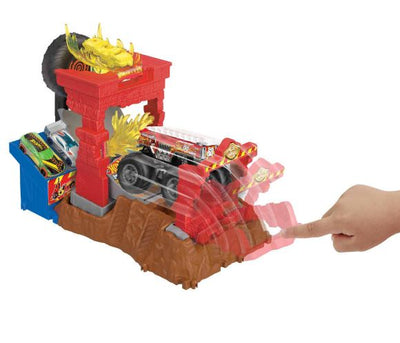 HOT WHEELS MONSTER TRUCKS ARENA SMASHERS FIRE CRASH CHALLENGE PLAYSET – 5 ALARM - Toyworld Frankston
