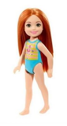 BARBIE CLUB CHELSEA BEACH DOLL - RED HAIR FLAMINGO SWIMMERS - Toyworld Frankston
