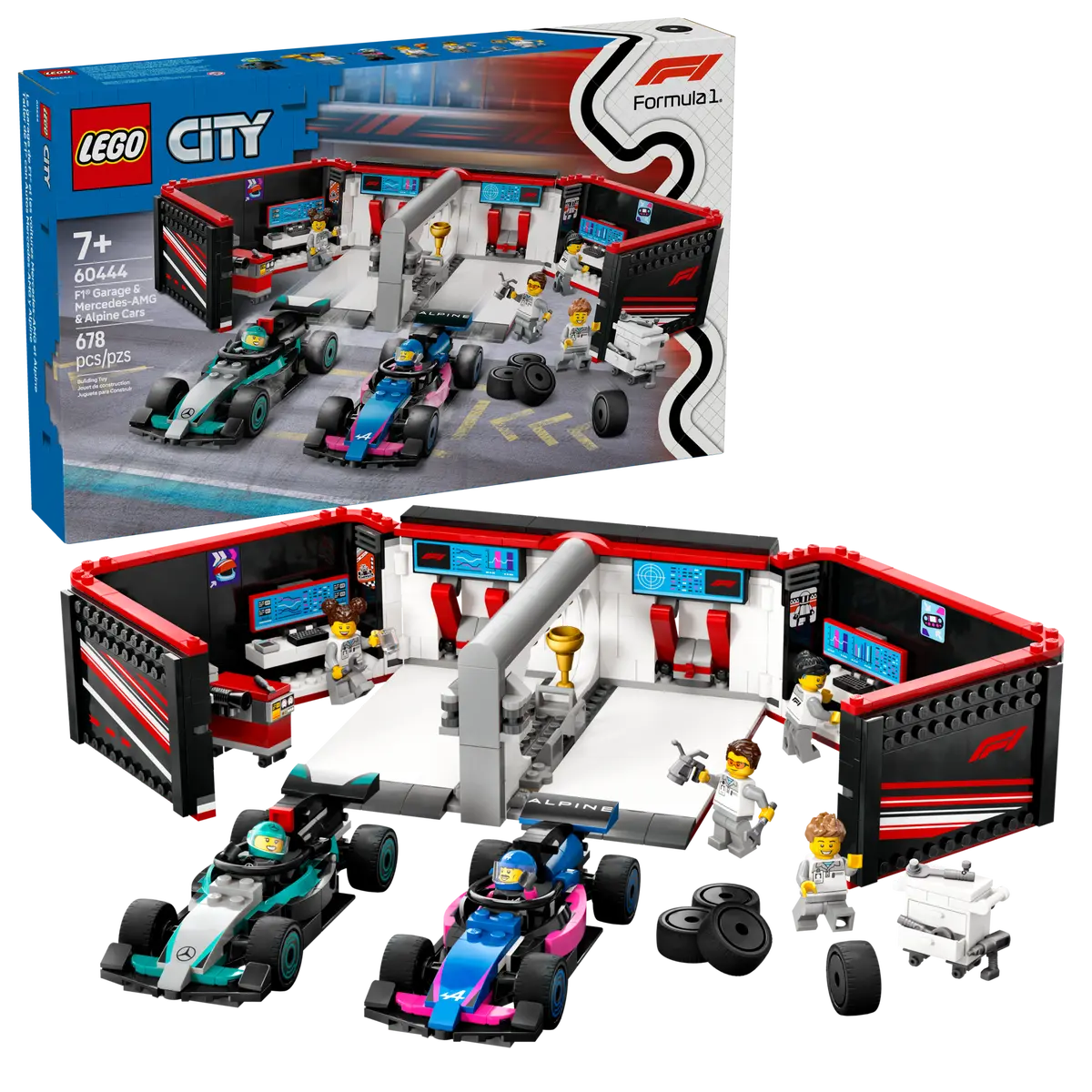 LEGO 60444 CITY -  F1 GARAGE AND MERCEDES AMG AND ALPINE CARS - Toyworld Frankston