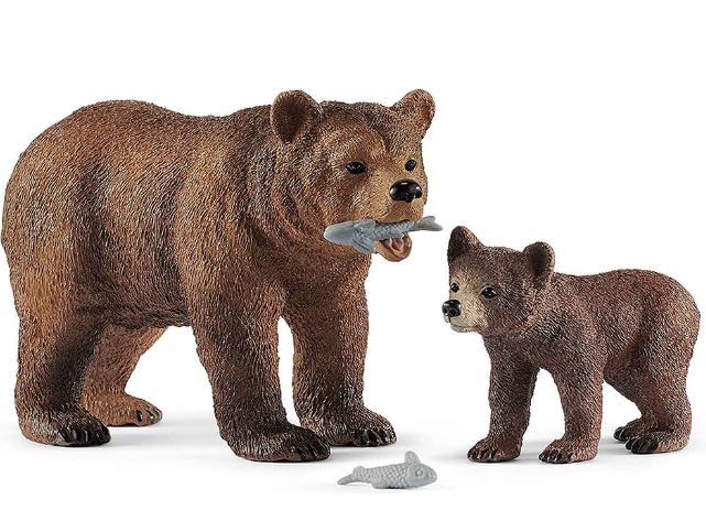 SCHLEICH - WILD LIFE - GRIZZLY BEAR MOTHER AND CUB WITH FISH - Toyworld Frankston