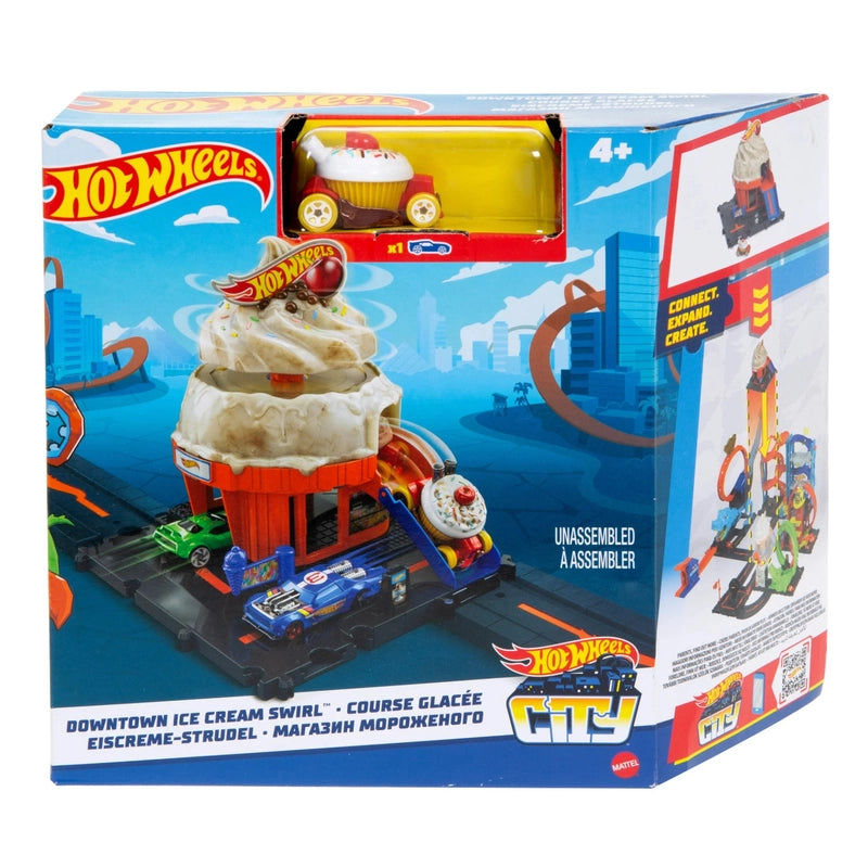 HOT WHEELS CITY DOWNTOWN ICE CREAM SWIRL PLAYSET - Toyworld Frankston