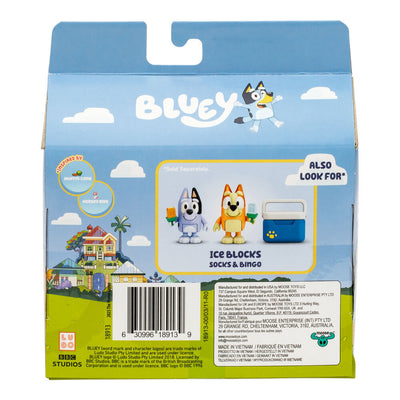 Bingo and Socks figurines with a blue cooler and ice blocks