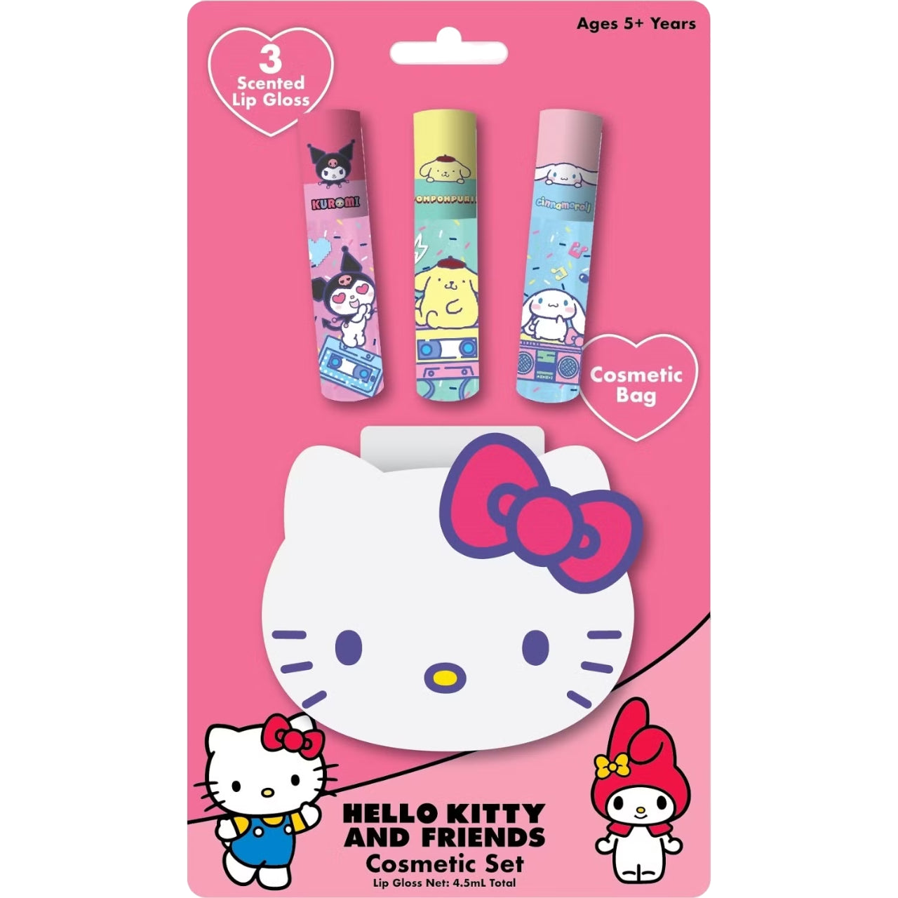 HELLO KITTY  AND FRIENDS 3 PACK SCENTED LIP GLOSS AND COSMETIC BAG - Toyworld Frankston