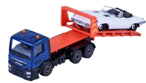 MAJORETTE CITY TRAILER - BLUE MAN TGS TOW TRUCK WITH CAR ON TRAILER