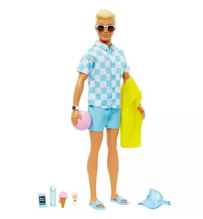 BARBIE KEN DOLL WITH SWIM TRUNKS AND BEACH-THEMED ACCESSORIES - Toyworld Frankston