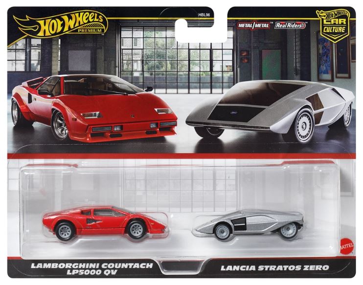 HOT WHEELS PREMIUM 2 PACK - LAMBORGHINI COUNTACH LP5000 QV / LANCIA STRATOS ZERO - Toyworld Frankston