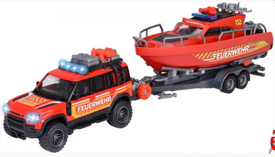 MAJORETTE LAND ROVER FIRE RESCUE AND BOAT - Toyworld Frankston