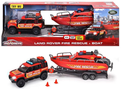 MAJORETTE LAND ROVER FIRE RESCUE AND BOAT - Toyworld Frankston