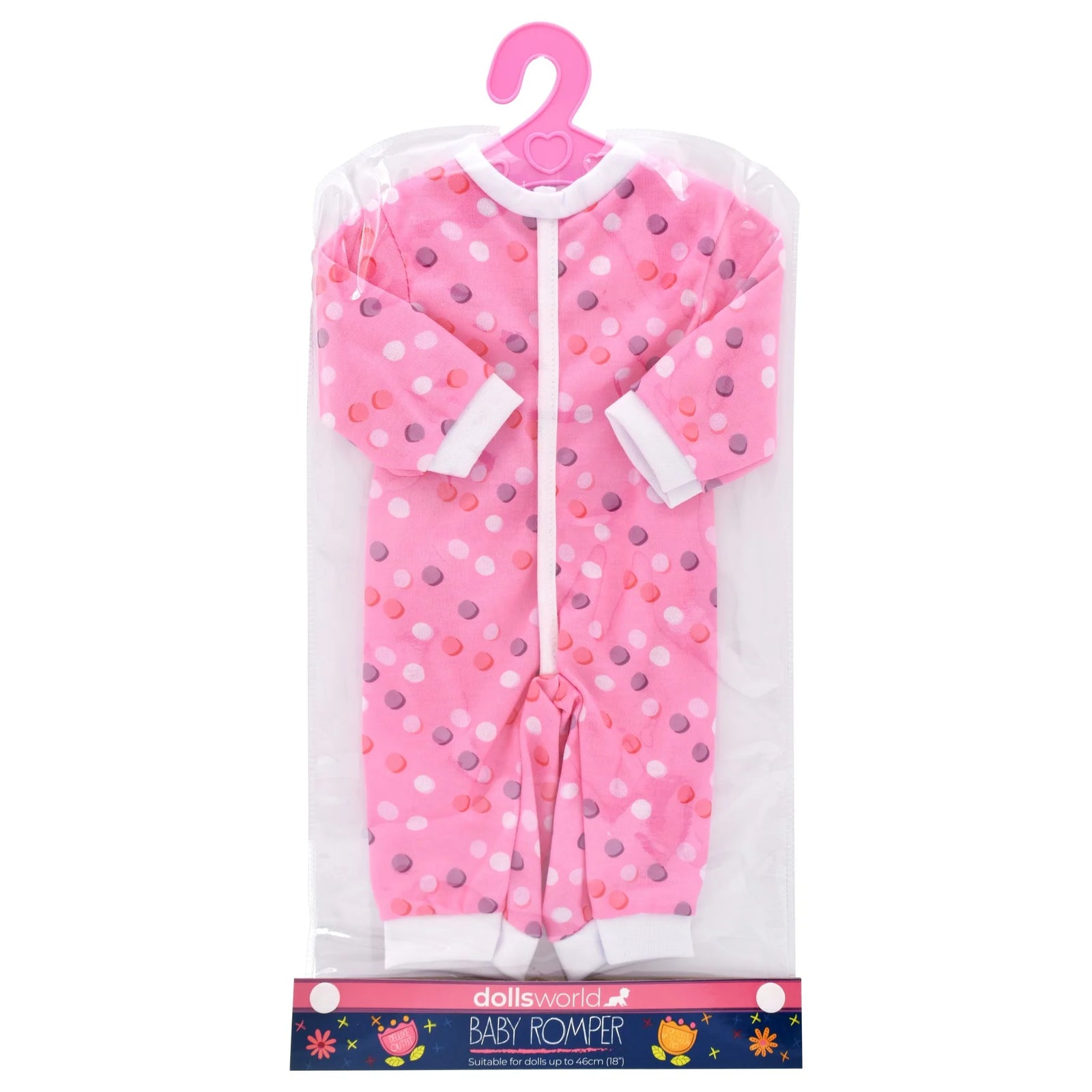 DOLLSWORLD FASHION BOUTIQUE BABY ROMPER - PINK OUTFIT WITH COLOURED DOTS