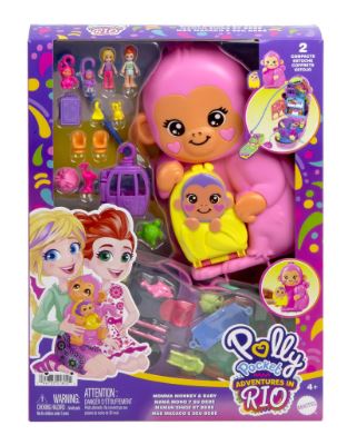 POLLY POCKET - ADVENTURES IN RIO - MOMMA MONKEY AND BABY PURSE COMPACT