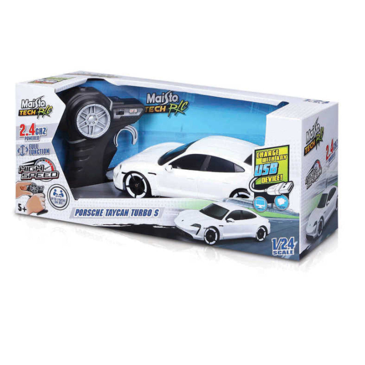 MAISTO TECH RC PREMIUM 1:24 - RECHARGEABLE USB - 2.4GHZ - PORSCHE TAYCAN TURBO S - Toyworld Frankston
