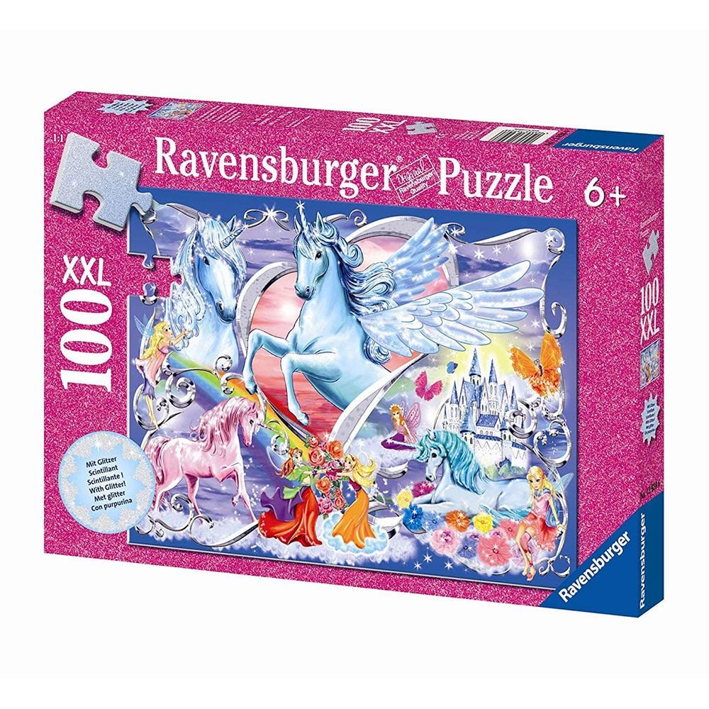 RAVENSBURGER - AMAZING UNICORNS GLITTER PUZZLE 100PC XXL PIECE PUZZLE - Toyworld Frankston