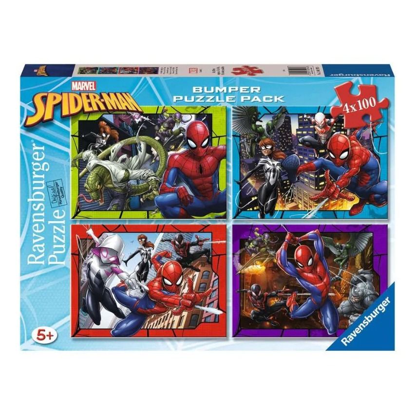 RAVENSBURGER MARVEL SPIDERMAN BUMPER PUZZLE PACK 4X100 PIECE PUZZLES