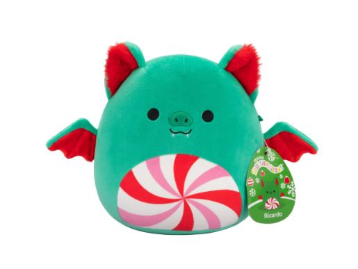 SQUISHMALLOWS - 2024 HOLIDAY ASSORTMENT 7.5 INCH - RICARDO THE PEPPERMINT BAT - Toyworld Frankston