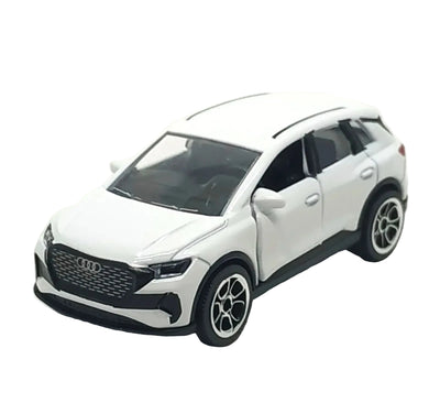 A white Audi Q5 toy model car with black accents, shown from a three-quarters front angle on a light gray background.