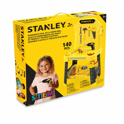 STANLEY JR 140PC WORKBENCH TOOL SET AND POWER DRILL