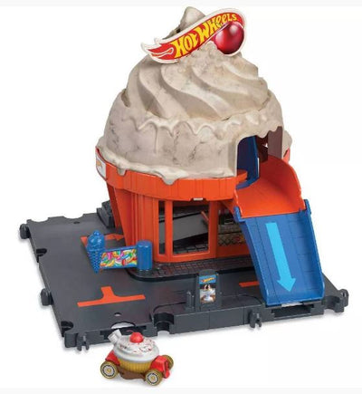HOT WHEELS DOWNTOWN ICE CREAM SWIRL PLAYSET - Toyworld Frankston