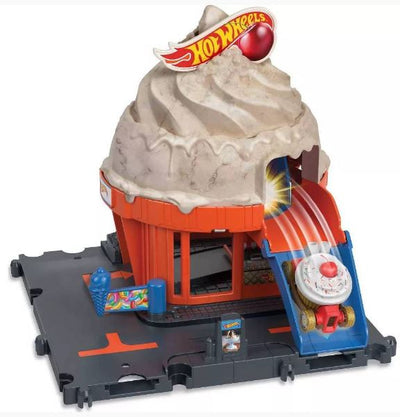 HOT WHEELS DOWNTOWN ICE CREAM SWIRL PLAYSET - Toyworld Frankston