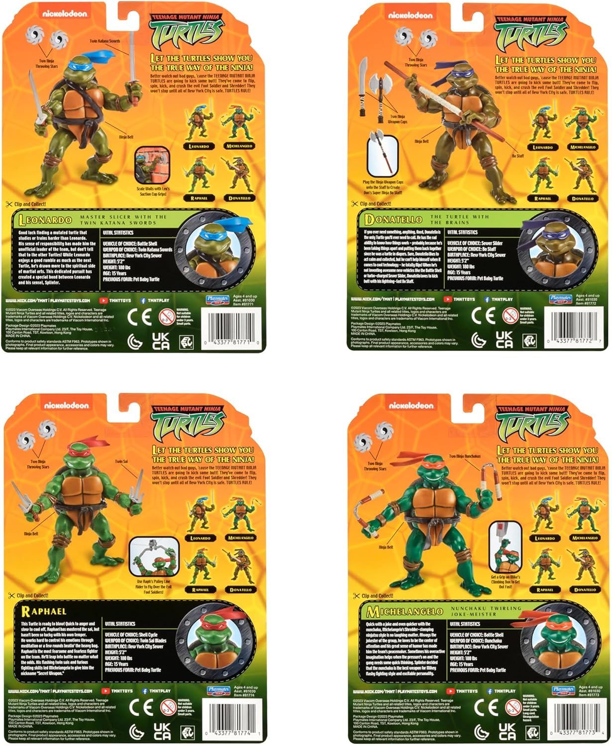TEENAGE MUTANT NINJA TURTLES 2003 CLASSIC TURTLE FIGURE 4 PACK - Toyworld Frankston