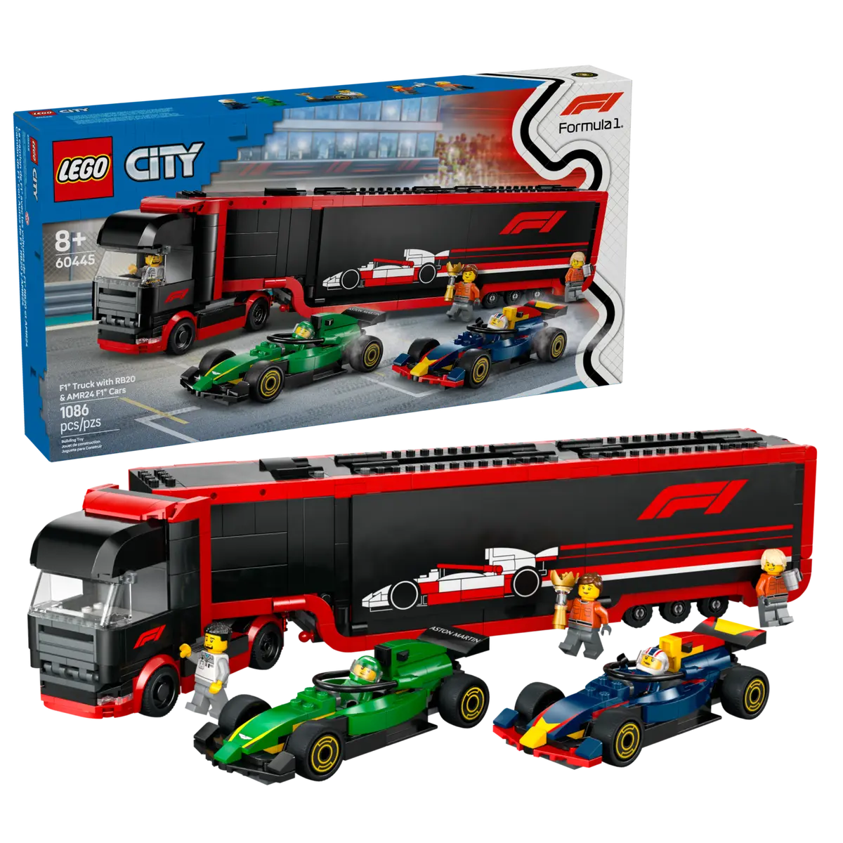 LEGO CITY 60445 F1 TRUCK WITH RB20 AND AMR24 F1 CARS