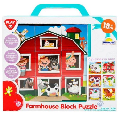 PLAYGO FARMHOUSE BLOCK PUZZLE PRINTING FACE - 9 PCS - Toyworld Frankston