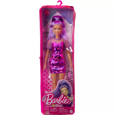 BARBIE FASHIONISTA #178 PURPLE MONOCHROME DRESS - Toyworld Frankston