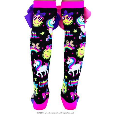 MADMIA JOJO UNICORN EMOJI socks with bows and Gold glitter - Toyworld Frankston