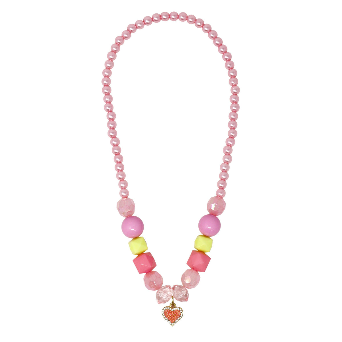 PINK POPPY - MY LOVELY PINK HEART CHARM STRECH BEADED NECKLACE