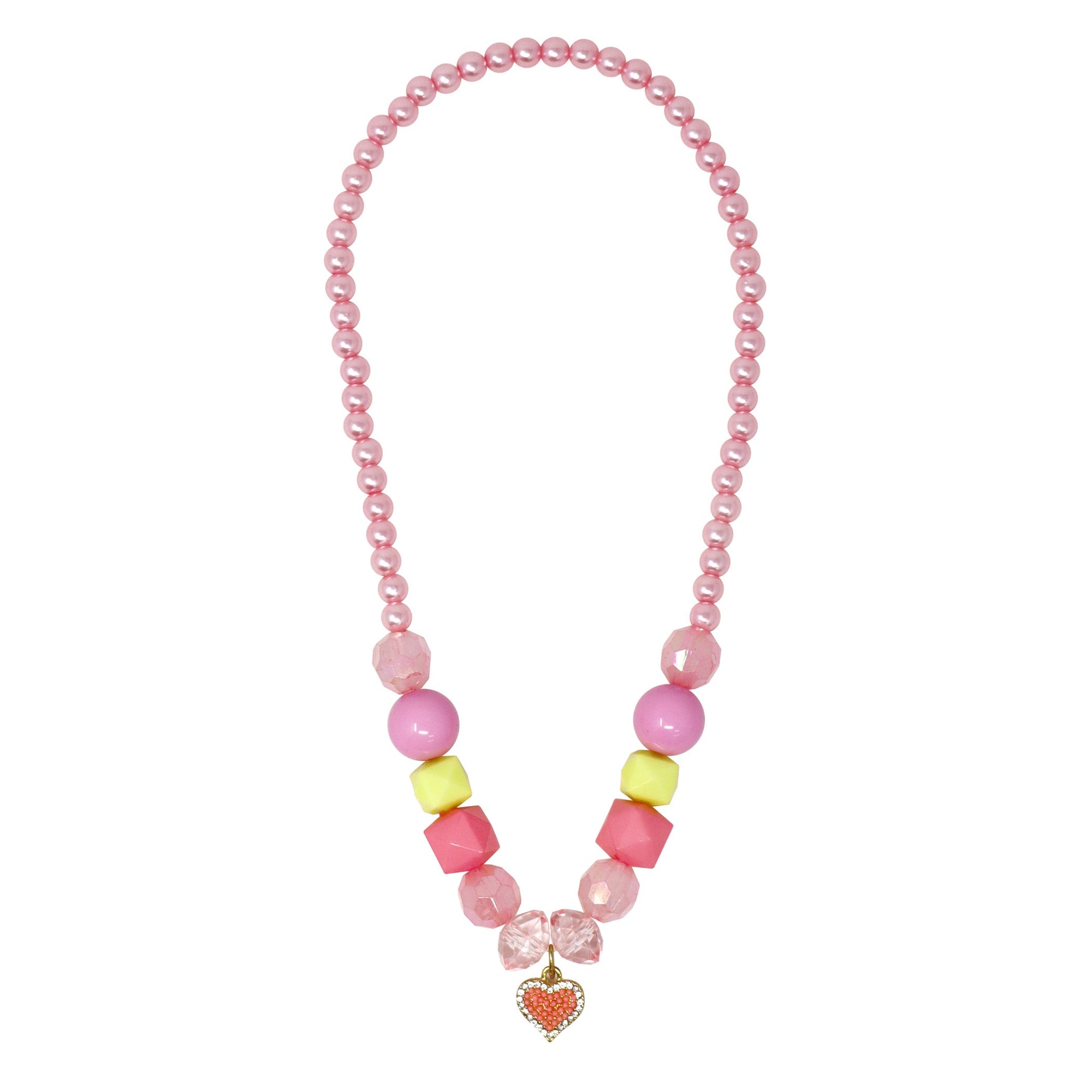PINK POPPY - MY LOVELY PINK HEART CHARM STRECH BEADED NECKLACE