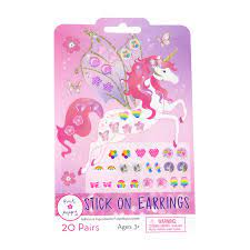 20 PAIRS UNICORN PRINCESS STICK ON EARRINGS - Toyworld Frankston