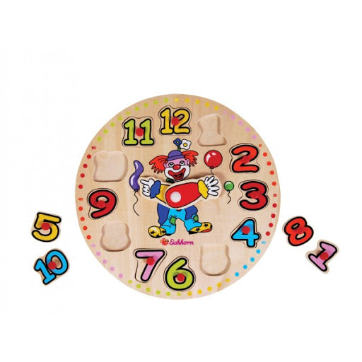 WOOD CLOWN LEARNING CLOCK